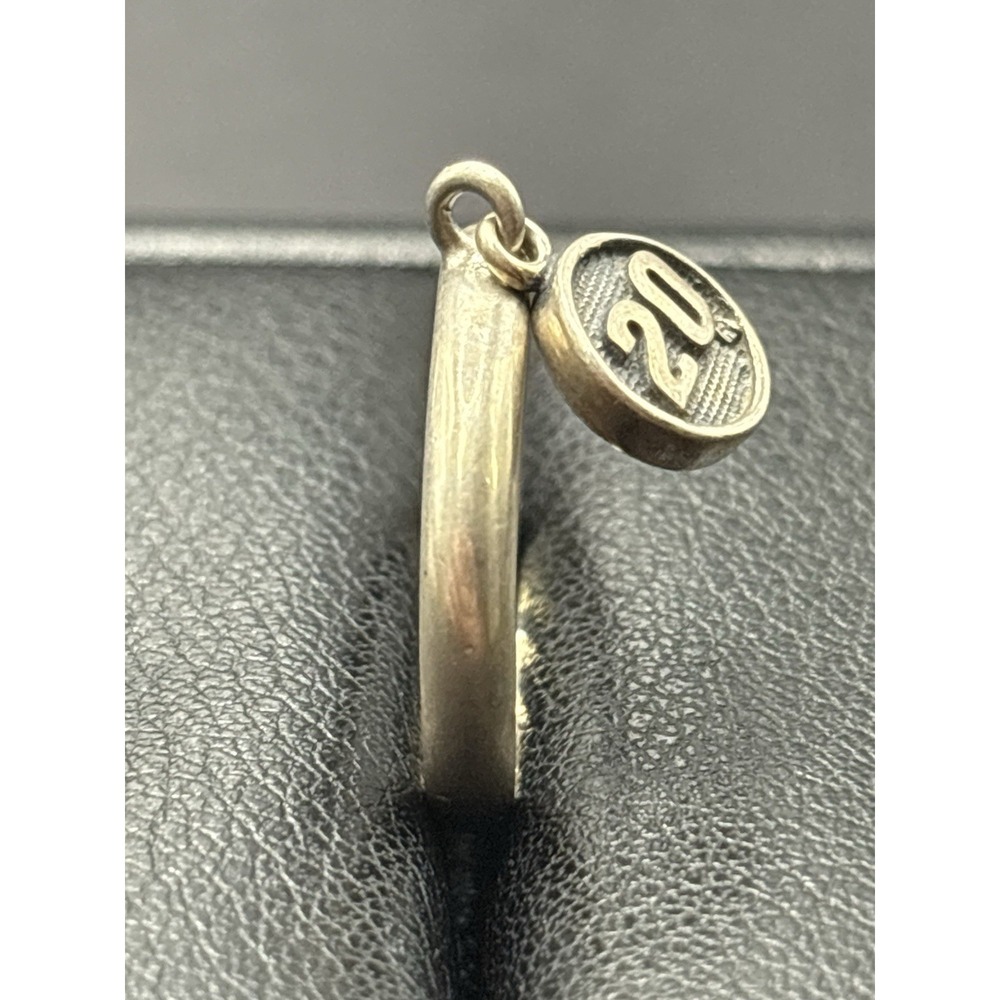 Vintage Sterling Silver Twenty "20" Dangle Charm Ring Size 7.25 H4 - Picture 7 of 11
